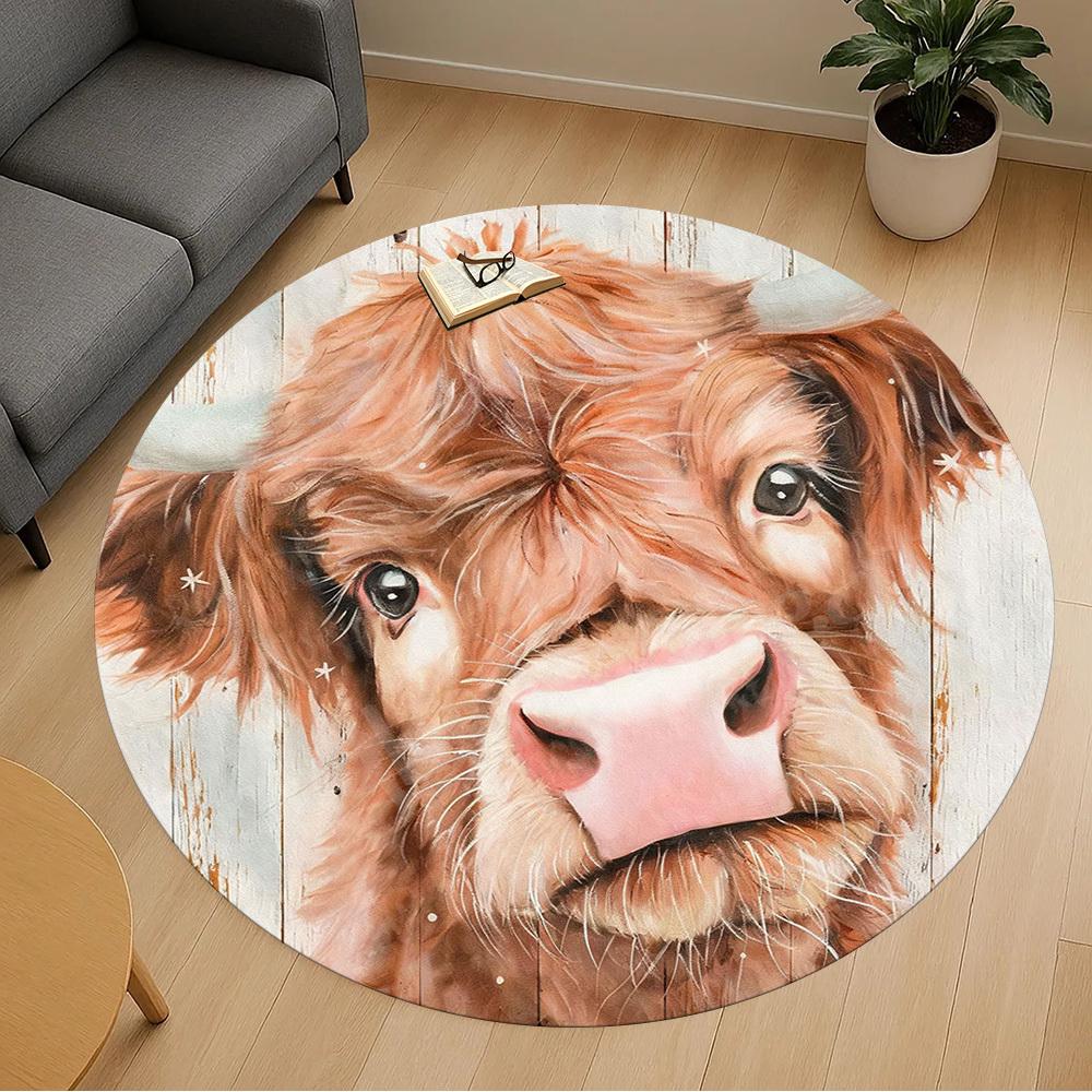 1PC cow painting Office Round Area Rug, Under Office Chairs Bedroom Living Room Home Decor,Carpet for Office, -1110170