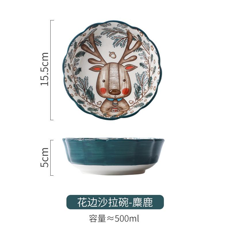Direct Supply Underglaze Cartoon Ceramic Bowl Dessert Fruit Salad Bowl Microwave Oven Baked Rice Bowl Pet Bowl Household