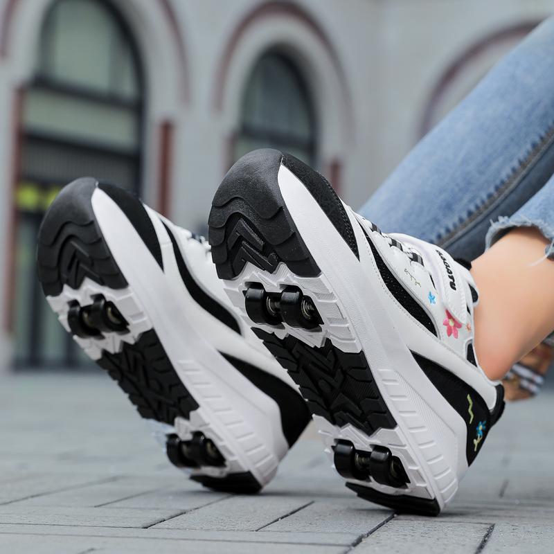 Chaussures Déformées pour Enfants/tGarçons/ Filles Patins à Roues Alignées à Double Usage à Quatre Roues Chaussures de Course Patins à Roues