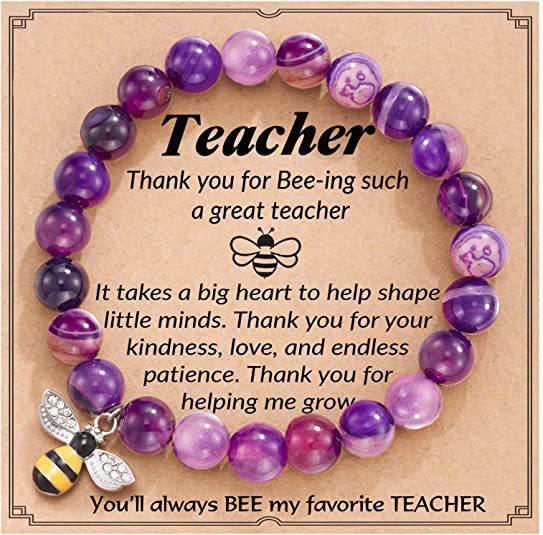 

Модный кулон в виде пчелы-зебры натурального розового цвета, браслет ко Дню учителя, браслет из бусин ручной работы на эластичной веревке-карте