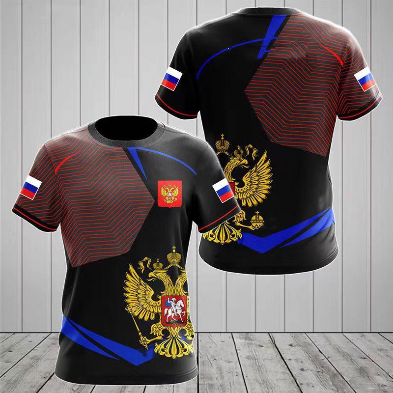 2025 new hot-selling Russian 3D short-sleeved T-shirt casual loose round neck Russian flag short-sleeved top T