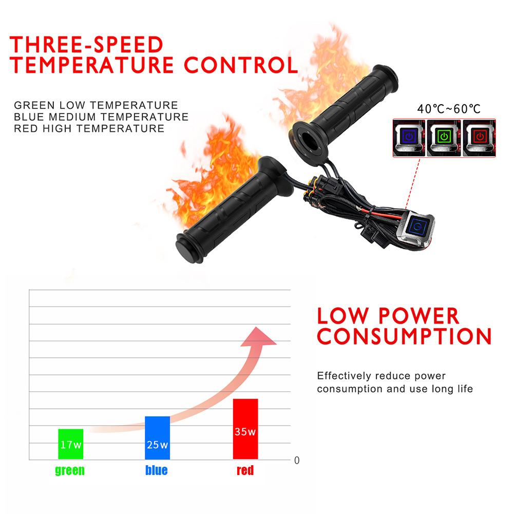 12V Motorcycle Heated Hand Grips Sleeve Non-slip Waterproof Third Gear Temperature Regulation Handlebar Moto Modification