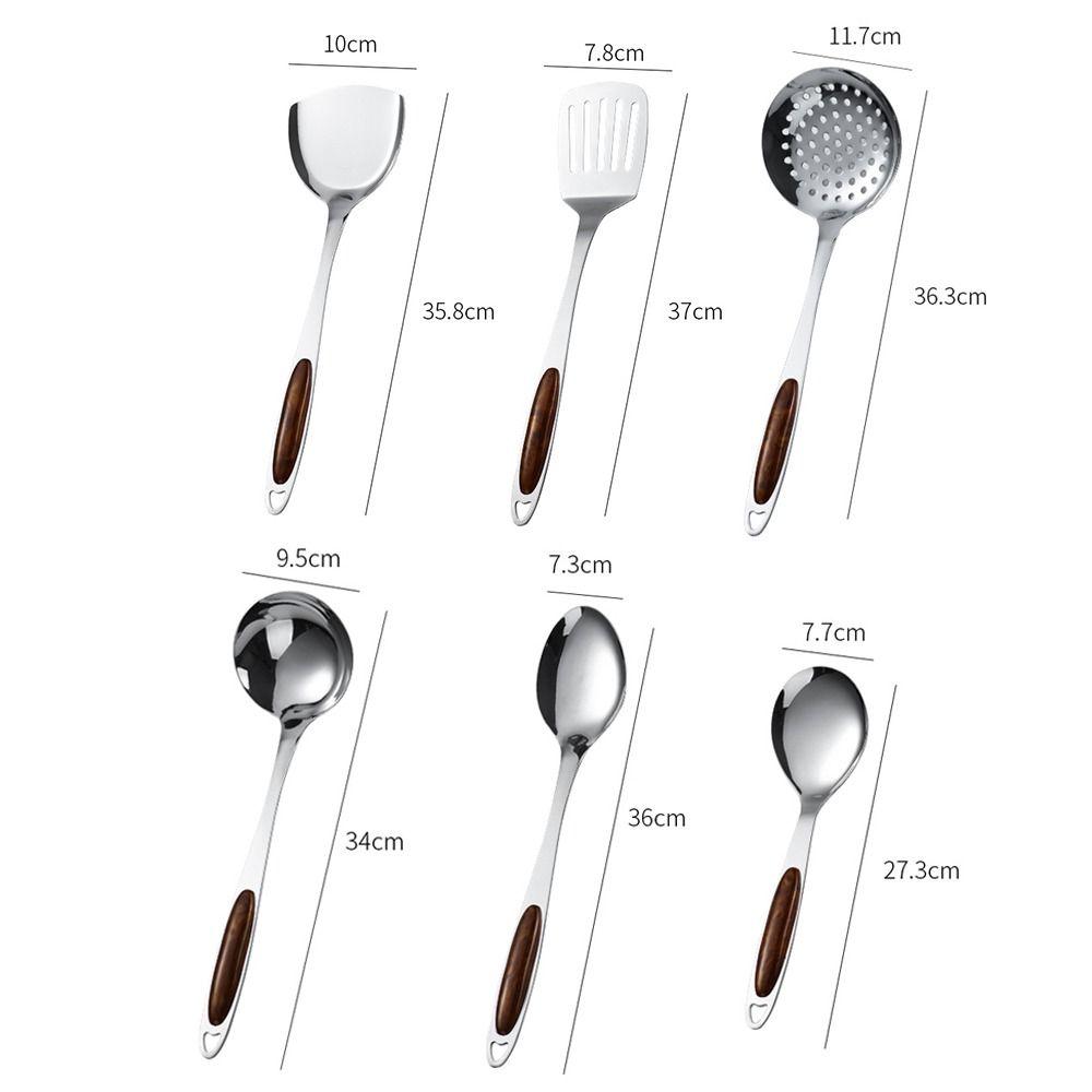 Wooden Handle Kitchen Wok Spatula Solid Spoon Slotted Spoon Stainless Steel Shovel Stainless Steel Fork Kitchenware Tools