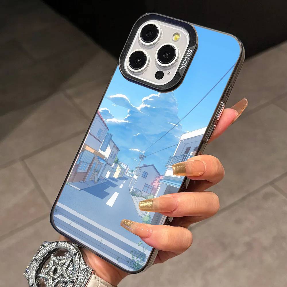 Japanese Aesthetic Anime Street Phone Case For iPhone 17,16,15,14,13,12,11 Plus,Pro Max,XS,Colorful Silver Black Cover