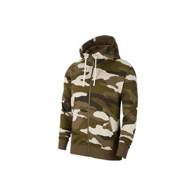 Moletom com Capuz e Zíper Estampado com Logo Camuflado Manga Longa Tops Masculinos Verde BV3625-222