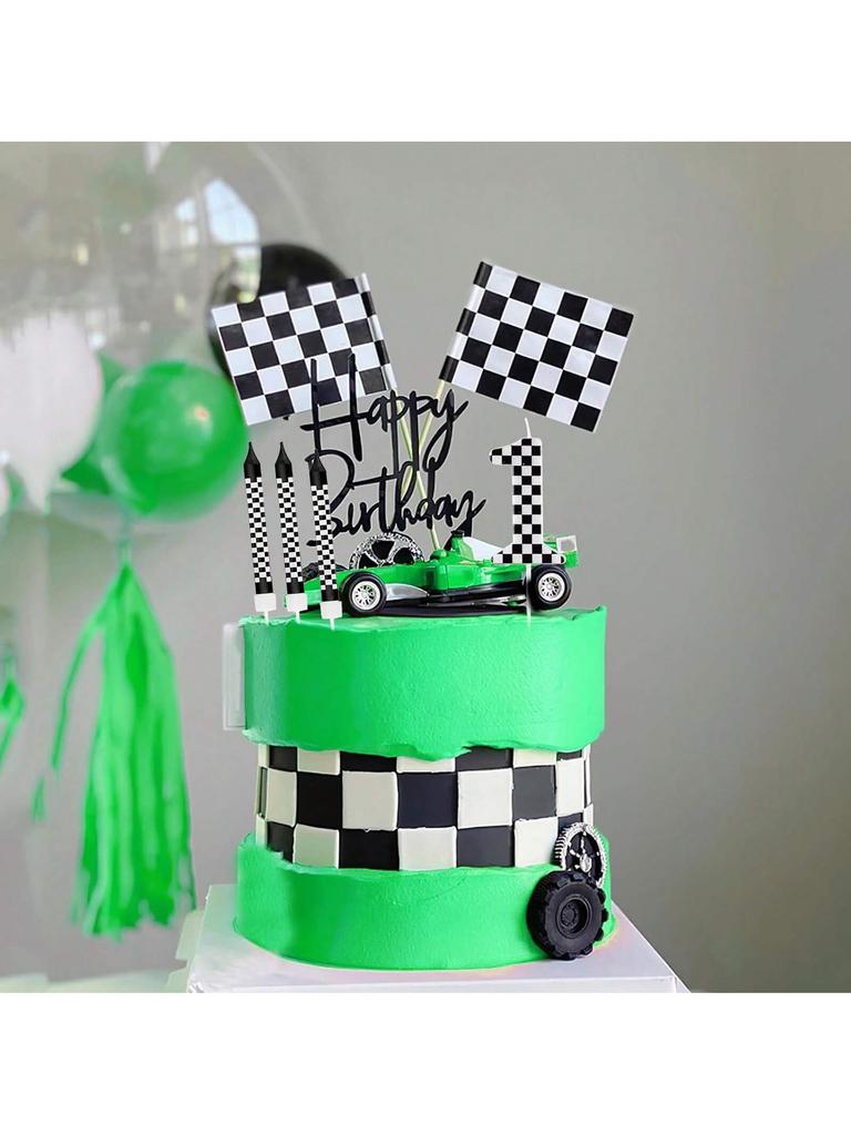 7Pcs Birthday Candles Set,Cake Numeral Candles,Racing Cars Themed Birthday Candles for Cake Candle Checkered Decoration