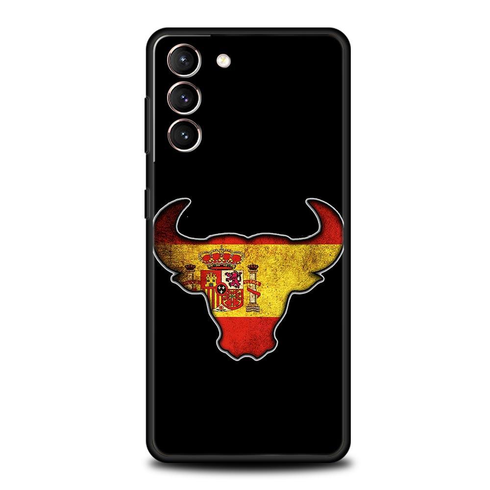 Soft TPU Phone Case For Samsung Galaxy S25 S24 S23 S22 S21 Ultra S20 FE 5G S10 S10E Plus Spain Bull Flag Black Cover