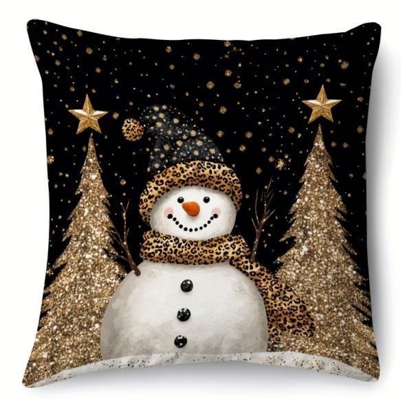 1pc Black Golden Christmas Cushion Cover Snowman Durable Cover 2025 New for Home Ornament Xmas New Year Christmas Decoration