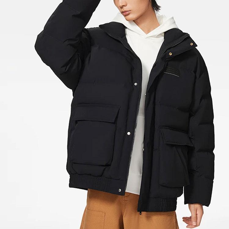 Li-Ning Sport Fashion Series Solid Color Short Casual Stand Collar Down Jacket Winter Men Outerwear Black AYMS387-1