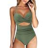 Womens Solid Cutout  Swimsuit  Cross Back Bathing Suit