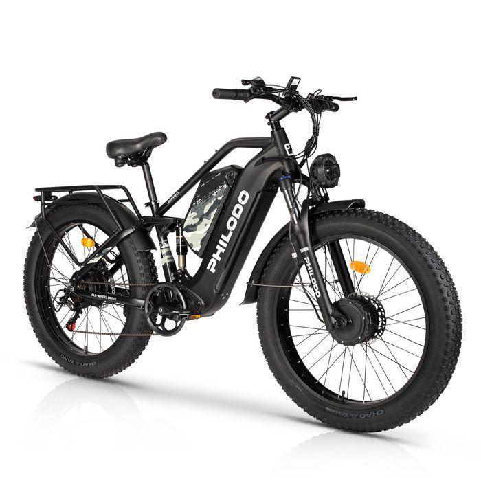 PHILODO JUMBO – Vélo électrique – Moteur 1000Wx2 – Batterie 48V 23Ah x2 – Vitesse max 25 km/h – Pneus 26 pouces – Noir