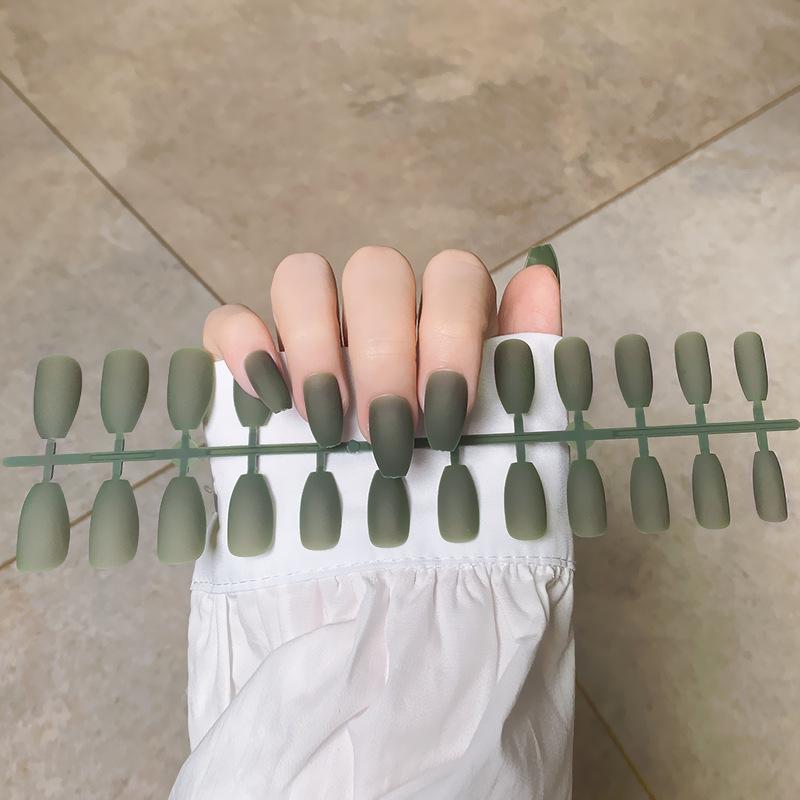 24pcs/set DIY Quick Nails Matte Frosted Long T Solid Color False Nails Multi-color Strips Finished Wear Manicure