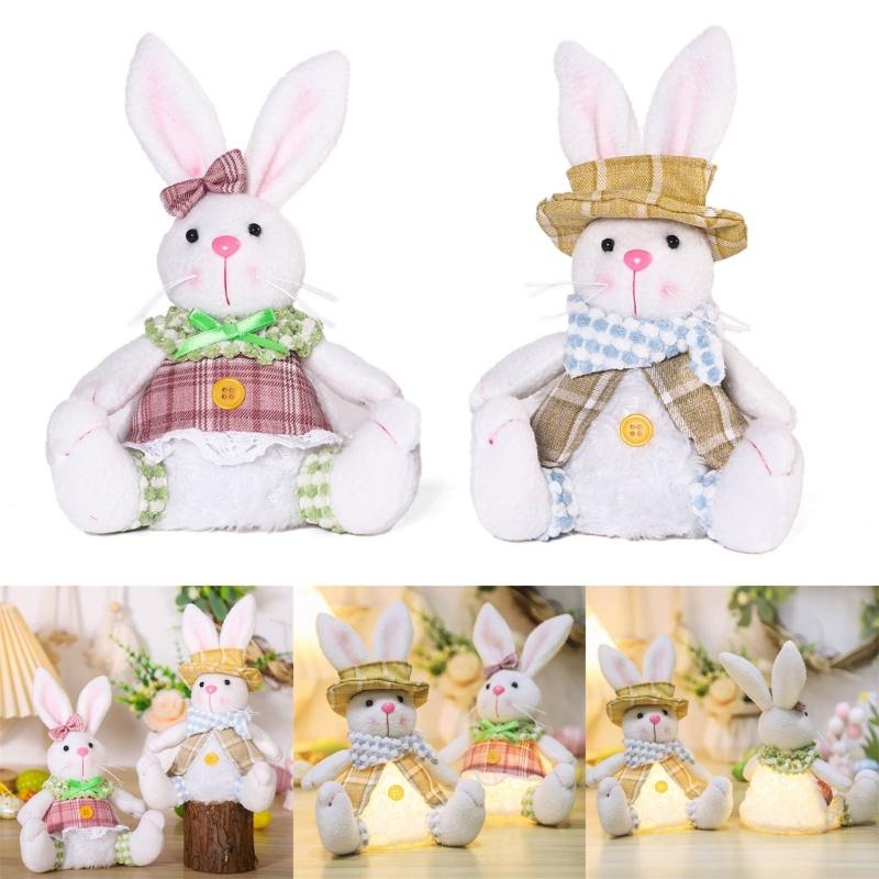 Easter Rabbit Decorations Glowings Easter Rabbit Ornament Handmade Plush Easter Doll Toy for Holiday Table Home