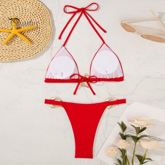 2Pcs/Set Women Bikini Set Sexy Solid Color Halter Bra High Waist Swimming Briefs Set Split Beach Swimwear