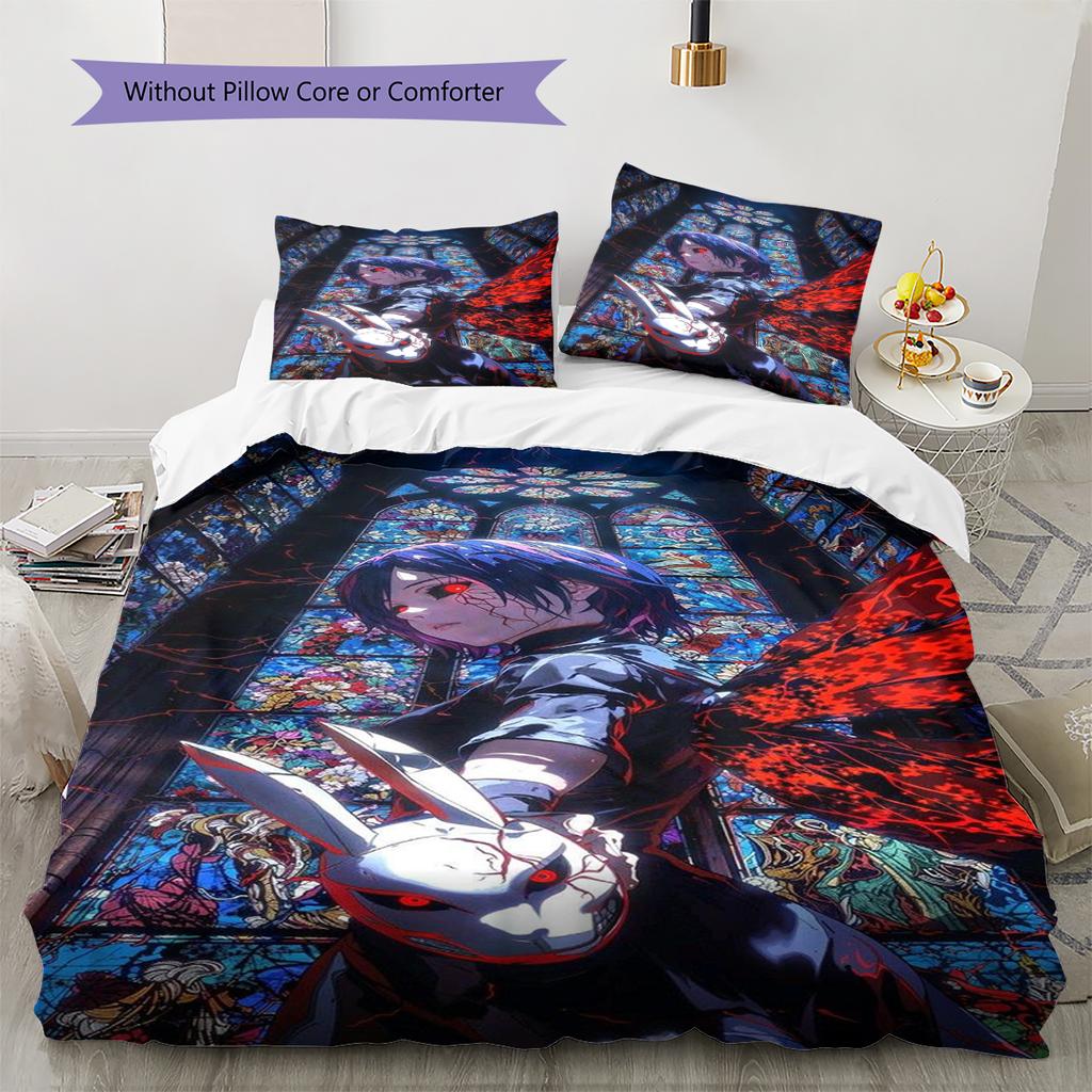Anime Pattern Bedding Quilt Set Quilt Cover Pillowcase Home Decoration Birthday Gift (1 * Duvet Cover + 2 * Pillowcase, Without Core)