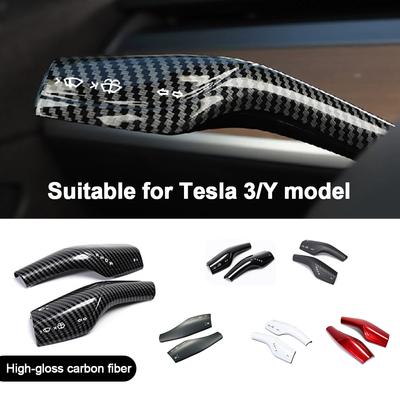 1 Pair Carbon Fiber Steering Wheel Shift Protection Cover For Tesla Model 3 Y ABS Car Column Shift Knob Cover Decor Accessories