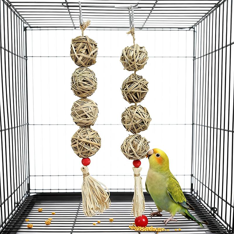 Natural Pet Chew Toys for Rabbit Hamster Parrot Grass Balls Bite Toy Teething Dental Care Bird Cage Decoration Small Pet Supply