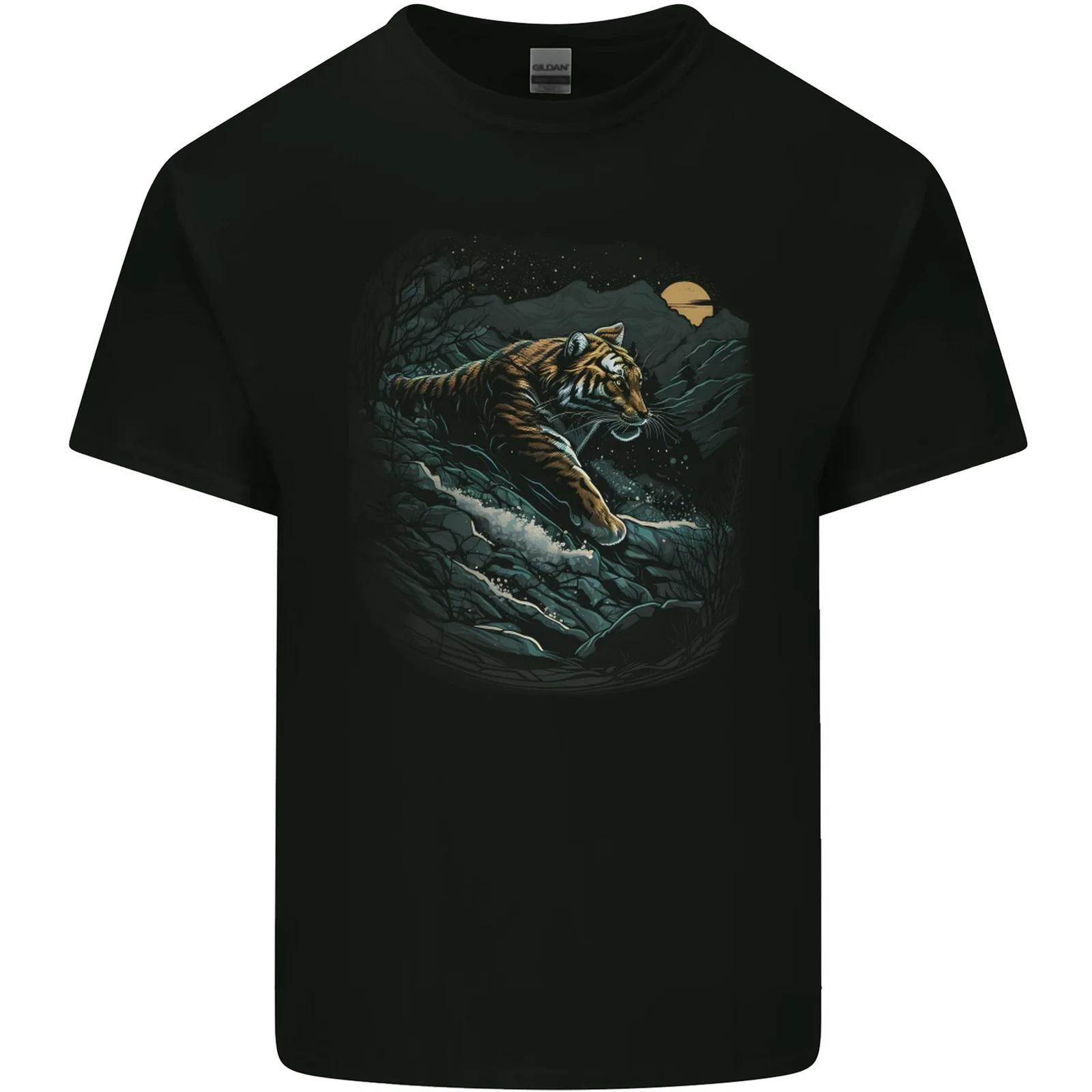 A Wild Tiger in the Moonlight Kids T-Shirt Childrens L
