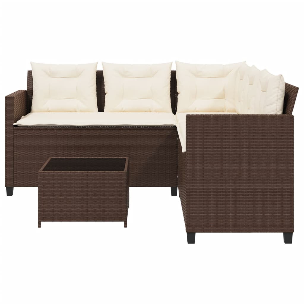 L shaped Garden Sofa Set with Table and Cushions Brown Poly Rattan