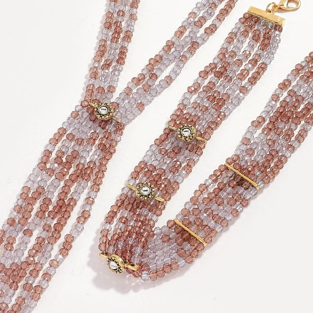 2 PCS Exaggerated Beaded Choker Necklace 2 Layers Women Collarbone Chain  Daily