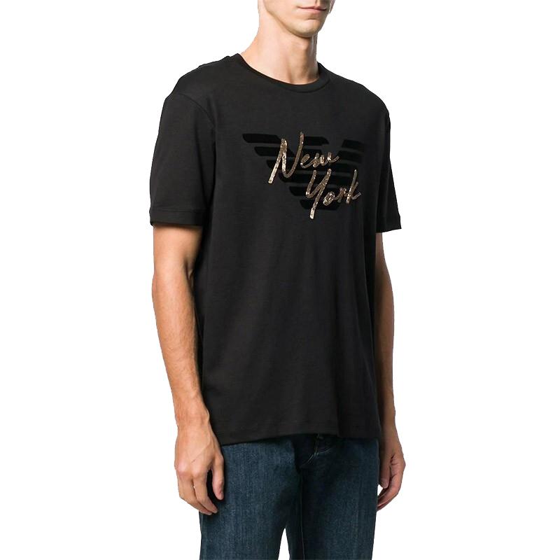 Emporio Armani Ss22 Solid Color Letter Print Casual Crew Neck Short Sleeve T-Shirt Men Tops Black 6G1TF0-1JPRZ-0999