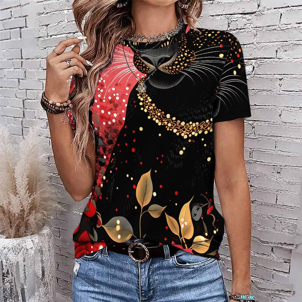 Fashion Women Retro Plush Animal Patterns Print T Shirt Funny Casual O-neck Short Sleeves T-shirt Summer Female Tee Shirt