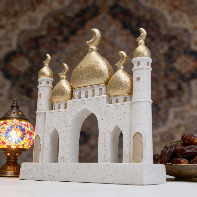 Ramadans Eid Home Decorations Gold and White Mosque Tower Islamic Eid Mubarak Decors Table Ornament Gift for Women Men