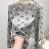 Ins Sun-protection Pullovers Butterfly Sheer Tops Korean Style Bottoming Shirts Women  Girls