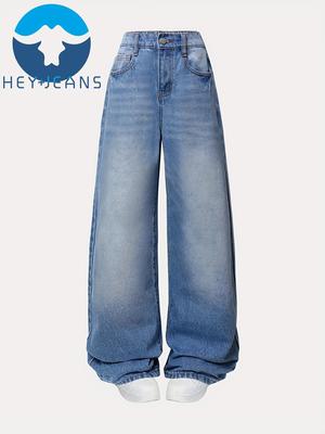 Pantalones Vaqueros de Tiro Alto de Pierna Ancha para Adolescentes para Primavera y Otoño