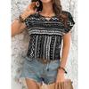 GMXIA Women's European and American Geometric Pattern Round Neck Short-sleeved Shirt Top