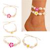 Distinctive Woven Beach Anklet with Floral Charm Stylish Adjustable Cotton Rope Foot Chain Jewelry for Women Girls