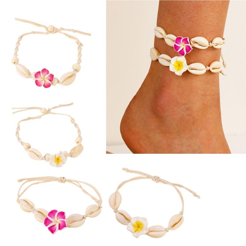 Distinctive Woven Beach Anklet with Floral Charm Stylish Adjustable Cotton Rope Foot Chain Jewelry for Women Girls
