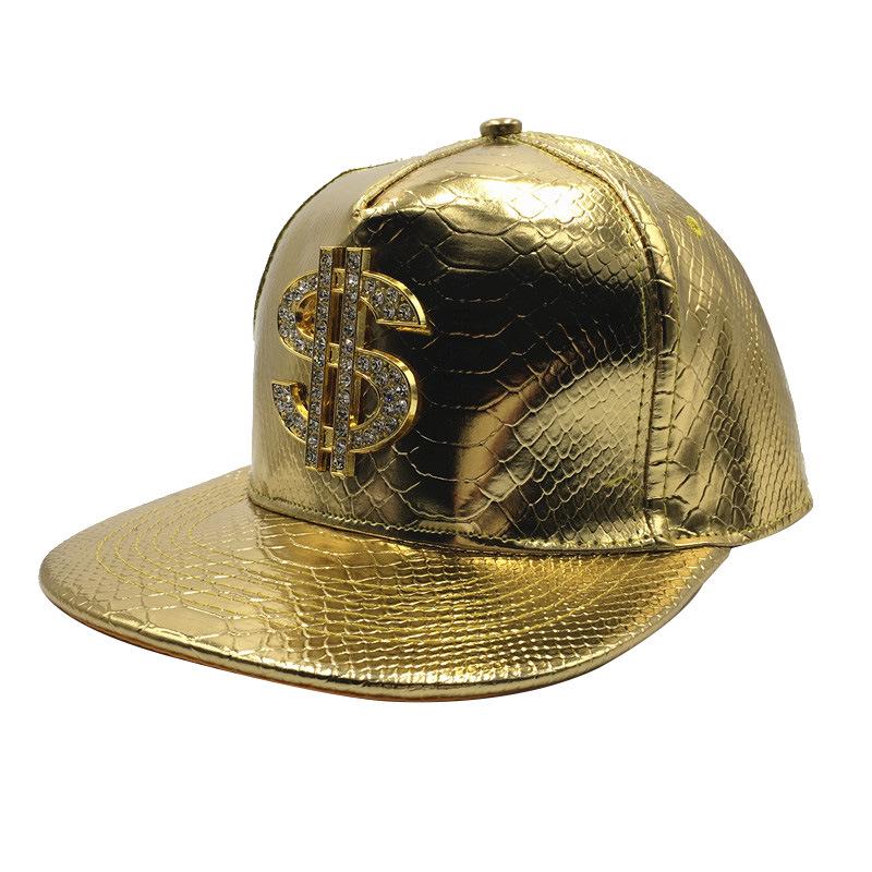 Crocodile Grain Hip Hop Baseball Cap with Rhinestone PU Leather Brim