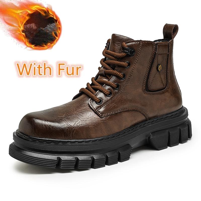 

Модные осенне-зимние полусапоги для мужчин, повседневные ботинки с высоким верхом, из натуральной кожи, теплые ботильоны на меху, мотоциклетные ботинки, боты 38