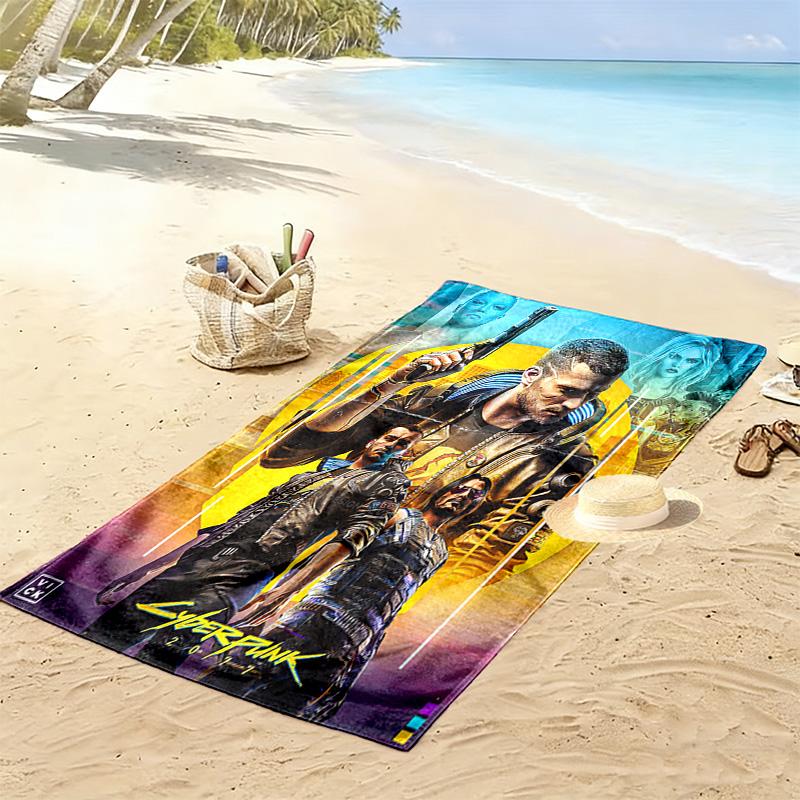 Cyberpunk Print Beach Towel, Large Soft Quick Dry Towel for Beach Camping Swimming