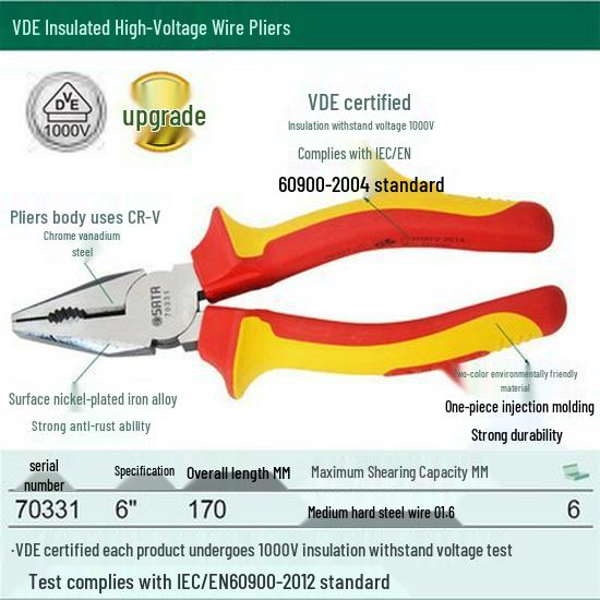 SATA VDE Insulated High-Voltage Pliers, Models 70331 to 72627