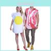 Conjunto de Fantasia de Casal Ovos de Halloween Bacon com Material Composto para Cosplay e Apresentação de Palco