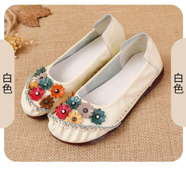 Fashion New Summer Genuine Leather Ballet Flats Women's Flower Loafers Ladies Moccasins Shallow Daily Shoes Woman Flattie Slip On Shoes