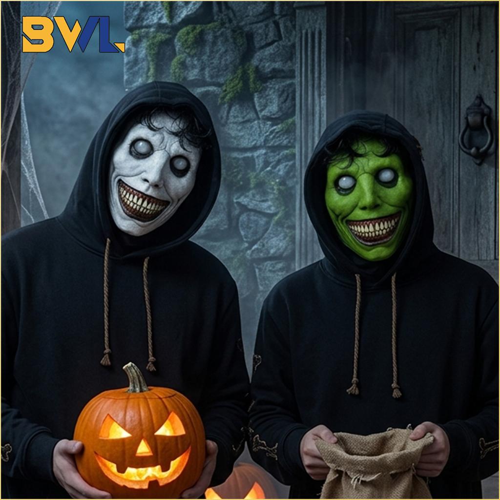 Maschera di Demone Spaventoso per Halloween Copri Viso Bianco Inquietante Oggetto di Scena Cosplay per Casa Infestata Festa Horror Costumi Travestimento