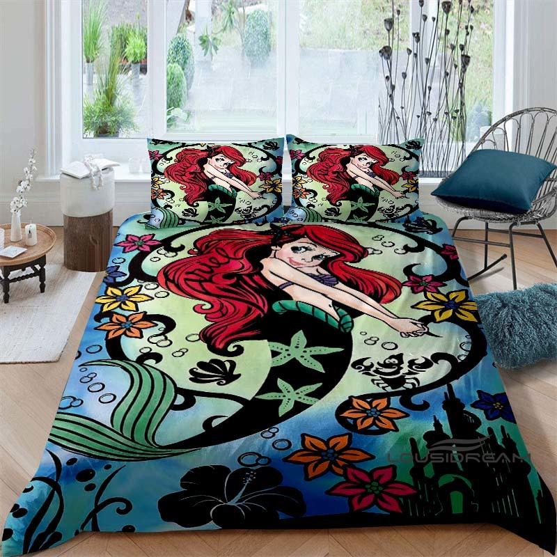 Cartoon The Little Mermaid Duvet and Pillowcase Bedding Set, for Boys and Girls' Bedroom Decor, Children's Gifts.
