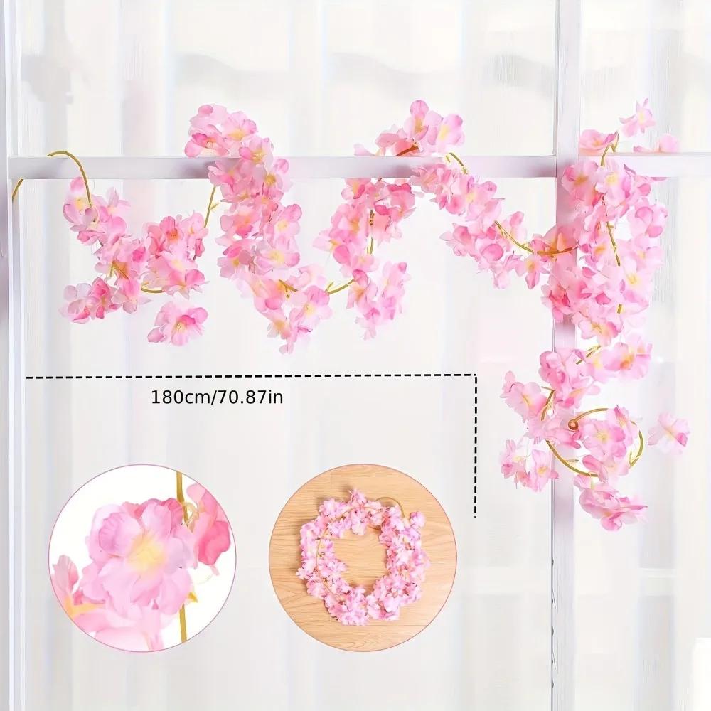Artificial Sakura Flowers Vine Hanging Fake Floral Garland Home Garden Wedding Arch Party Cherry Blossom Wall Decor Arrangement