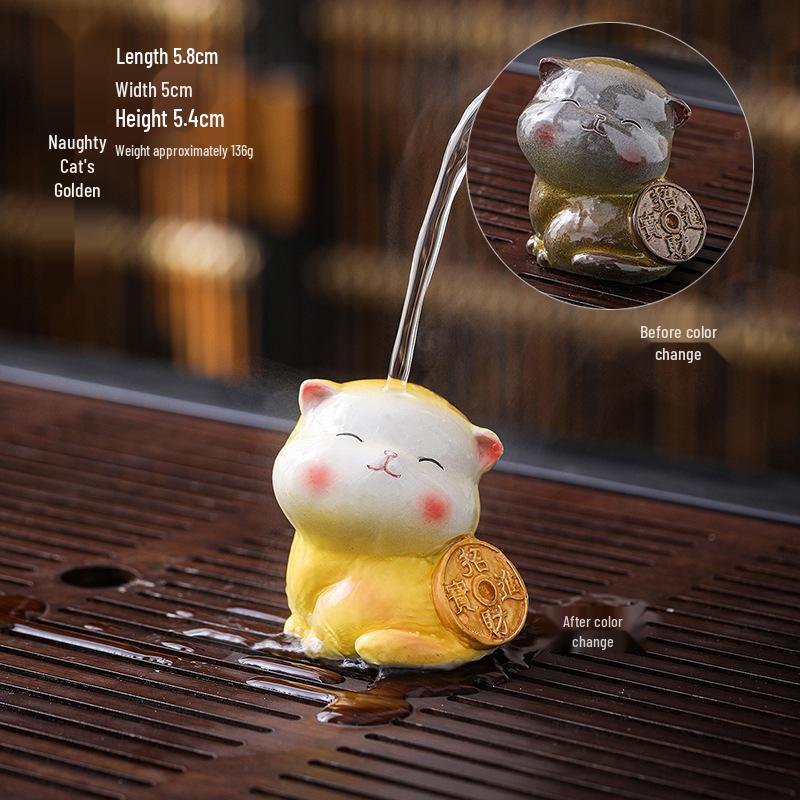 

Color-Changing Cute Kitten Tea Pet Ornament for Tea Table or Tray - Home Decor & Tea Set Accessory