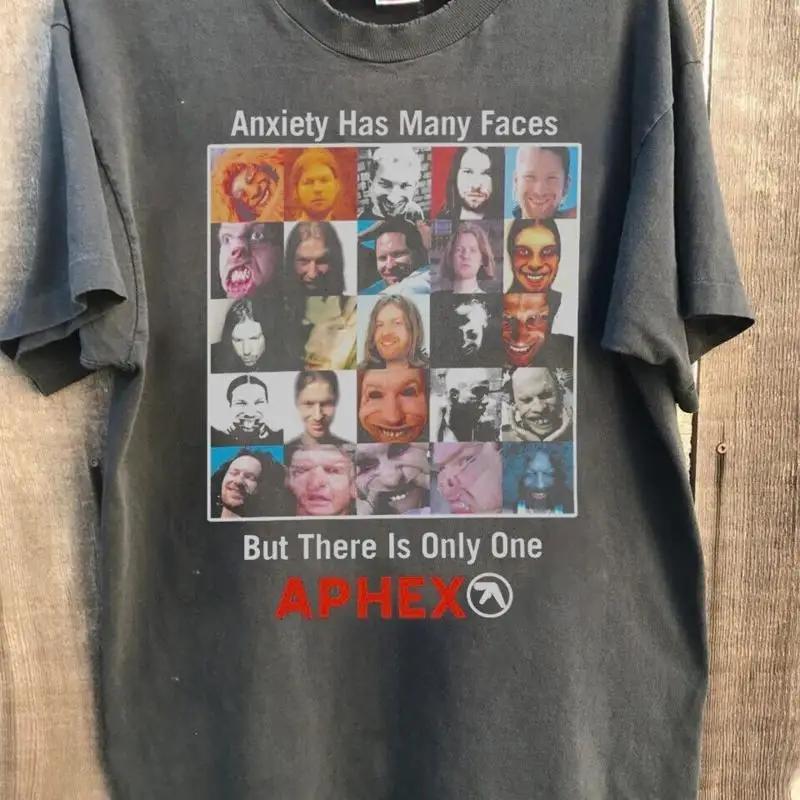 Aphex Twin parodisi kaygı Unisexy yüzler siyah Tişört Retro stil tişört NH