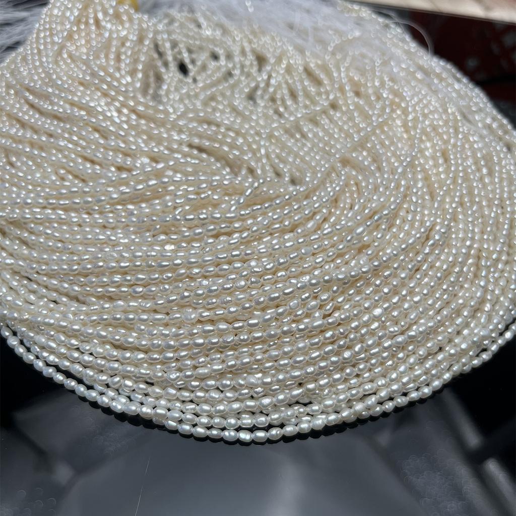Boho Handmade Rice Pearl 2-3mm, White Natural Freshwater Pearls Beads for Jewelry Making DIY Necklace Accessories, Mother's Day Crafts 36cm