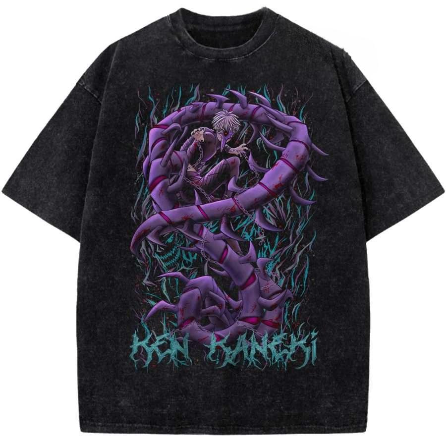 

Kaneki Ken Printed Tee Anime Tokyo Ghoul Clothing Men Women Retro Washed T-shirts Short Sleeve Tshirt Harajuku Cotton T Shirt S
