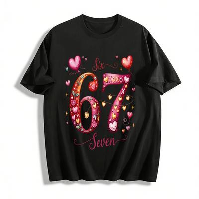 Herz-Print Nummer 67 Partner-Look Lässiges Oberteil Reines Baumwoll-T-Shirt