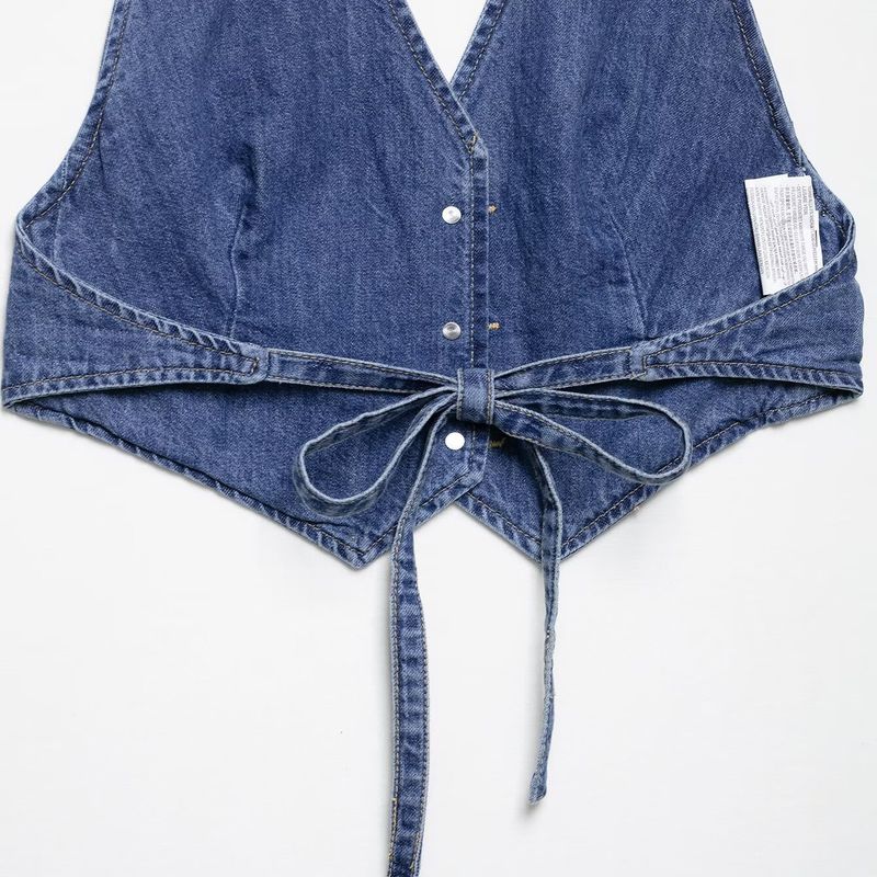 Kaslead New Arrival Women's Clothing Fashion Style Fashion All-Match Denim Open Back Tops 8197065 400