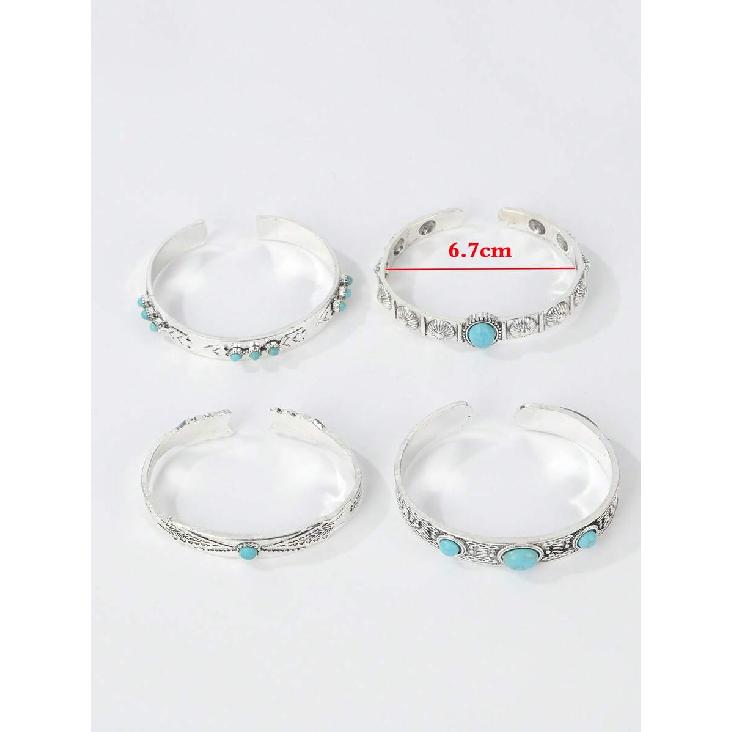 4pcs Fashion Vintage Bohemian Western Style Turquoise Inlaid Bracelets, Women's Fashion Gift Jewelry