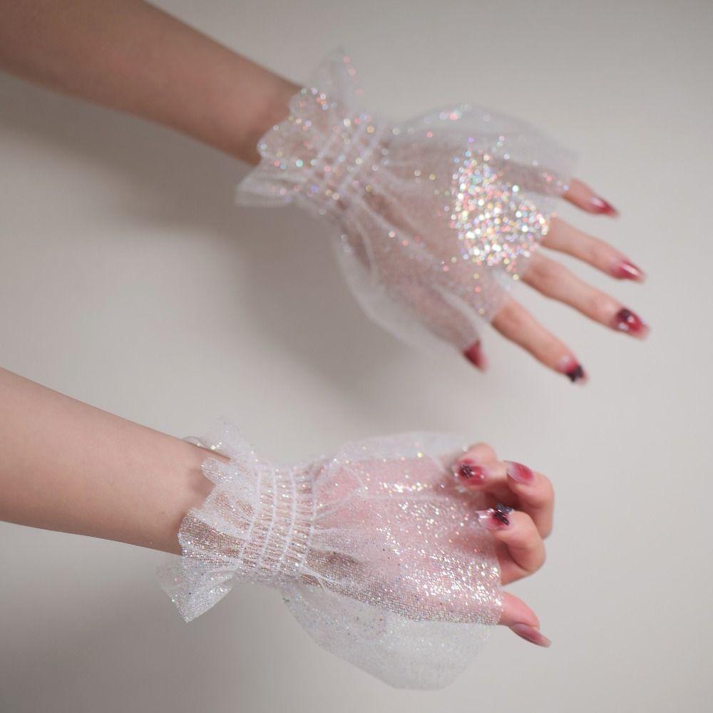 Fashion Accessories Glitters Arm Sleeves Shining White Cuffs Sleeves False Sleeve Cuffs Nails Photography Studio