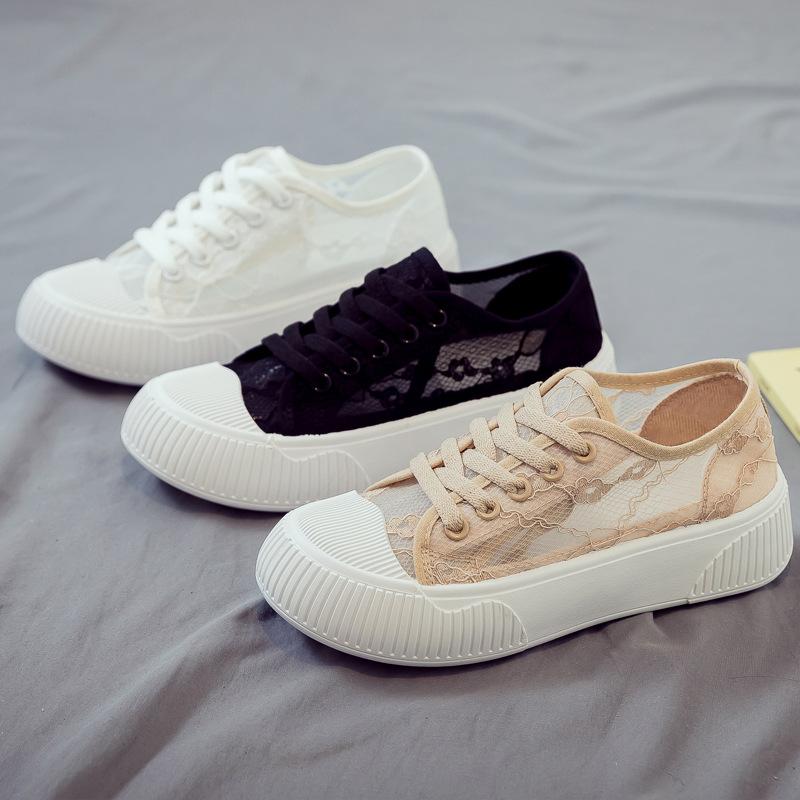 Fashion Womens Shoes 2025 Summer New Lace Mesh Breathable Canvas Shoes Fashion Trend Soft Sole Breathable Casual Shoes Women